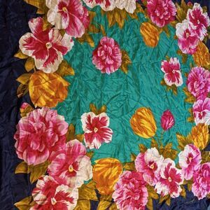 Vintage Vibrant Echo Silk Peonies/Pansy/Tulip Flowers Scarf Cottagecore Chic